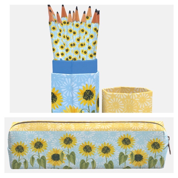 New Sunflower Makeup/Pencil case & Pencil set - Picture 1 of 6